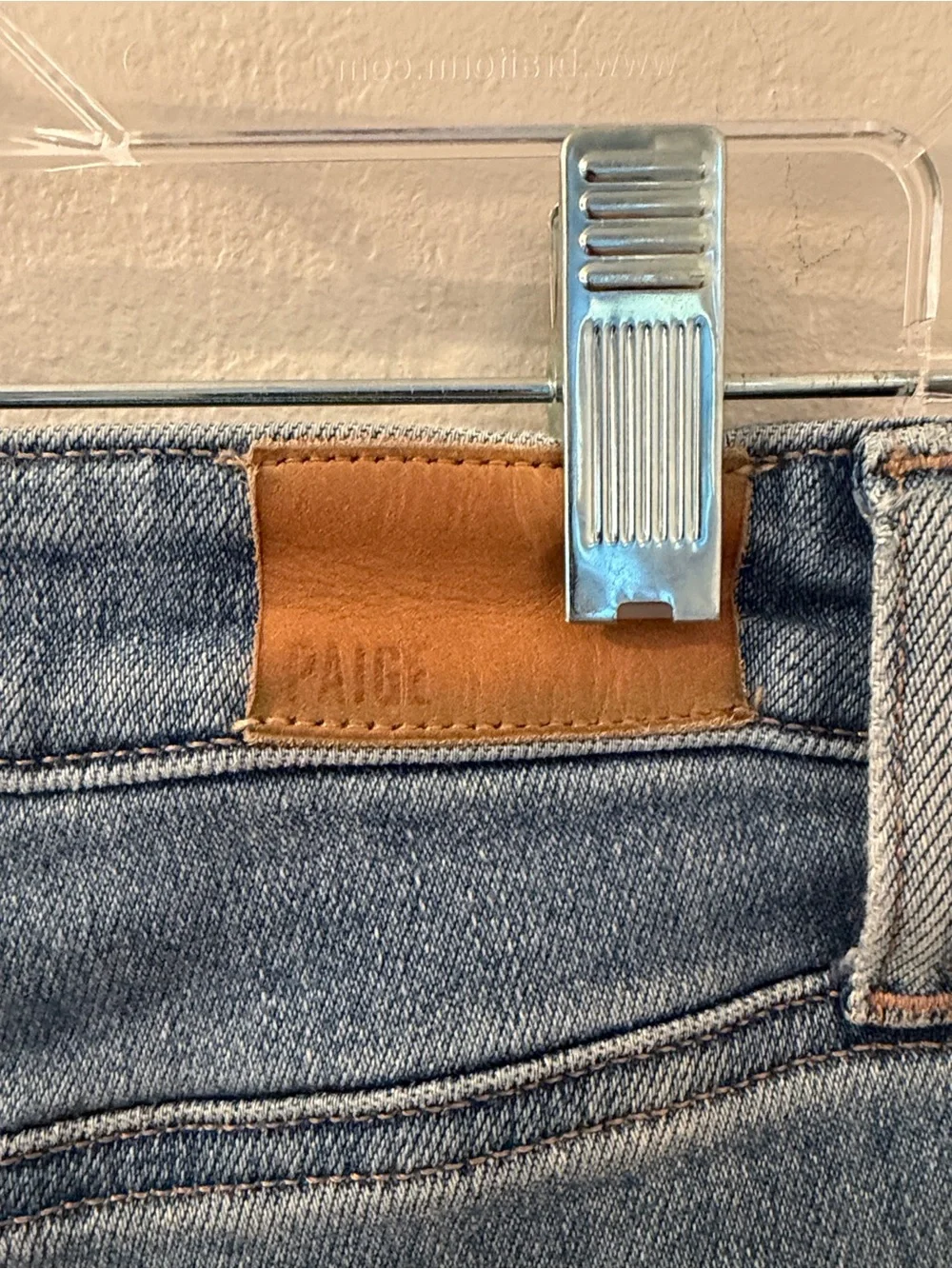 PAIGE Faded Light Blue Straight Leg Jeans with Raw Hem - Picture 6 of 8